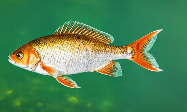 Golden Fish flapping wings green screen Realistic. Fish in aquarium. fish swimming on green screen Fish Animation, Underwater golden fish On Green Screen Background.