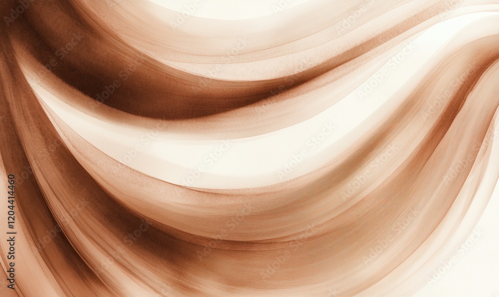 Poster abstract flowing waves in warm brown tones, showcasing smooth gradients and soft textures, creating 