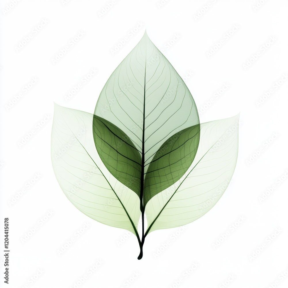 Poster green layered leaves display intricate patterns and delicate textures on a light background for natu