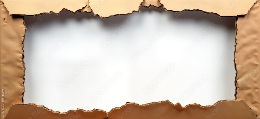 Poster Torn cardboard box forms frame. Empty space inside. Recycled material. Sustainable design. Suitable for eco-friendly products promo materials. Versatile for various uses. Background image. Copy