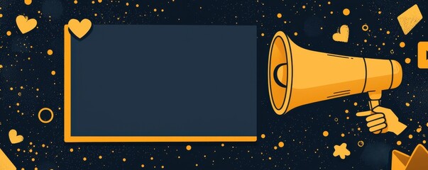 Colorful megaphone with blank banner for announcements or advertising