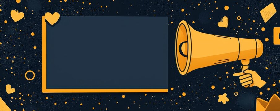 Colorful megaphone with blank banner for announcements or advertising