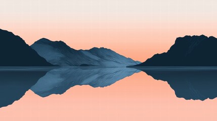 Tranquil sunrise reflection mountain silhouette on still lake