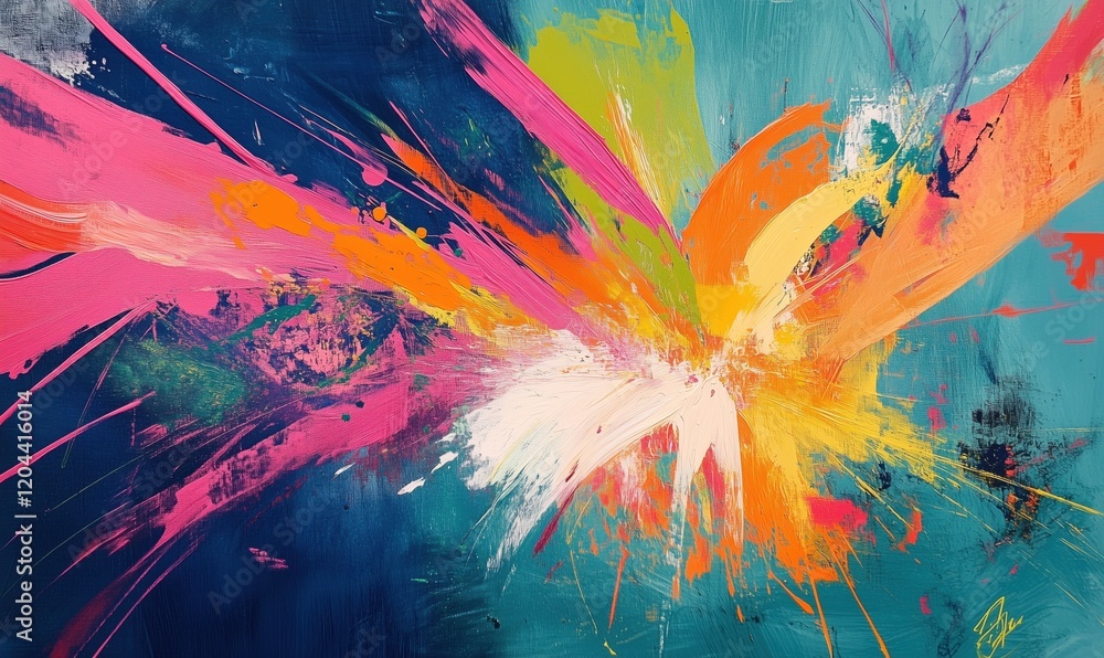 Poster vibrant abstract explosion of colorful brushstrokes and dynamic patterns in modern art