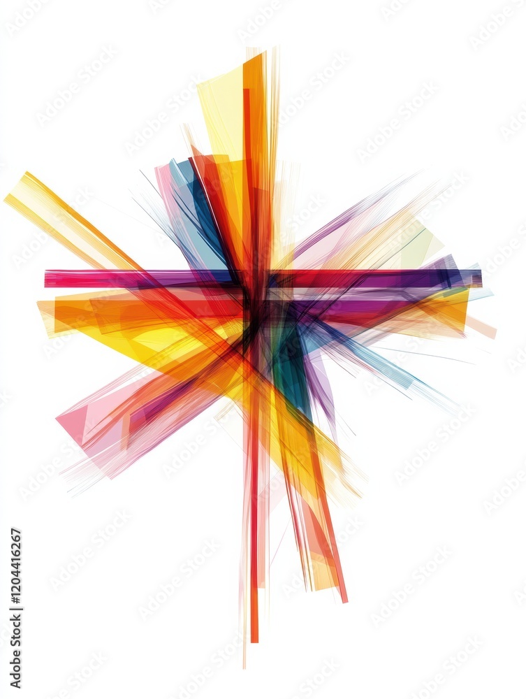 Aufkleber Bright abstract shapes create vibrant energy in a colorful composition of intersecting lines and forms. Generative AI