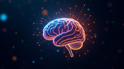 Stylized Digital Brain Illustration with Futuristic Neural Connections and Vibrant Circuit Patterns