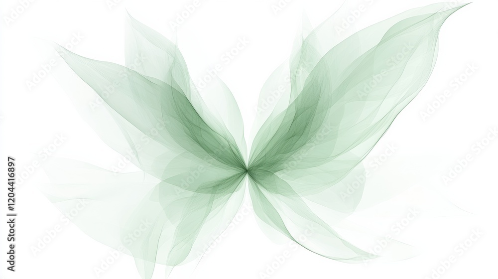 Aufkleber ethereal green butterfly design with translucent leaves on a white background in a minimalist style.