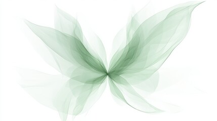 Ethereal green butterfly design with translucent leaves on a white background in a minimalist style. Generative AI