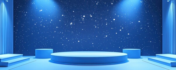 Minimalist scene with three podiums against a textured blue background