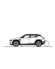 Fototapeta premium Minimalistic side profile of a white electric car on a plain background, representing clean energy, futuristic design, and automotive innovation in sleek modern illustration