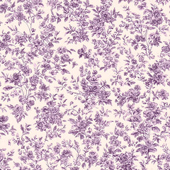 Purple Chinoiserie Seamless Pattern Digital Paper - Elegant Oriental Floral Design