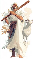Obraz premium Ancient Musician with White Goat: A Serene and Spiritual Journey through Music and Nature's Harmony