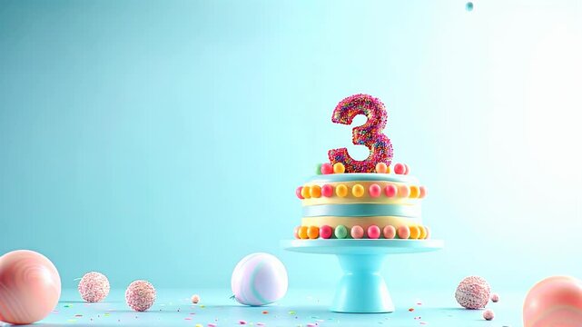 Colorful celebration with confetti and balloons surrounding a festive cake