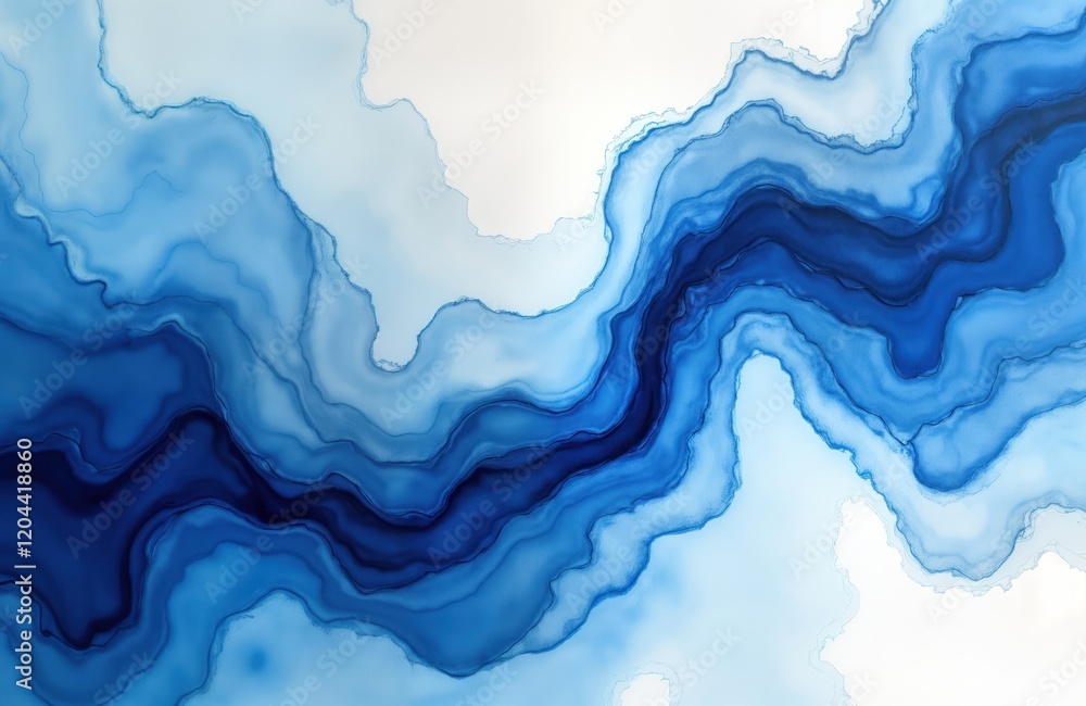Poster abstract art background with blue watercolor paint. marble effect with flowing lines, shades. waterc