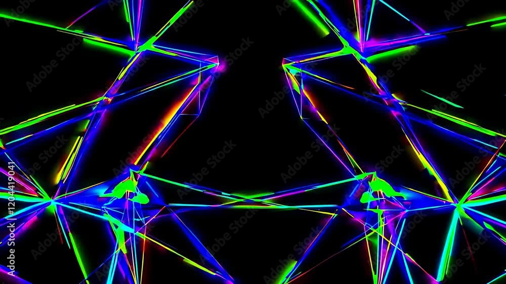 Poster abstract design featuring vibrant, multicolored intersecting lines forming complex, geometric shapes