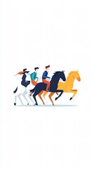 Obraz premium Dynamic Horse Racing Scene: Riders in Motion | Minimalist Illustration