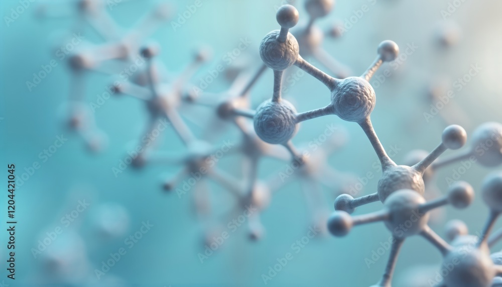 Poster 3d render molecule structure. Complex molecular structure. Abstract representation atoms. Science tech. Pharmaceutical research. Potential drug design. Medical science. Modern science visualization.