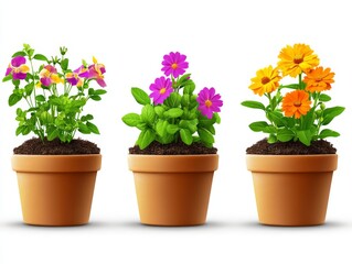 Array of blooming potted flowers in vibrant colors, symbolizing joy, creativity, and the beauty of nature for indoor or outdoor gardening displays