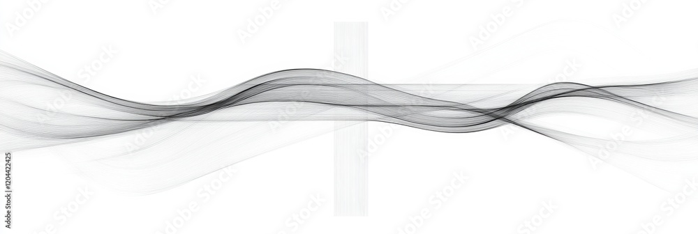 Poster abstract wave patterns in gray tones on a light background creating a sense of movement and fluidity