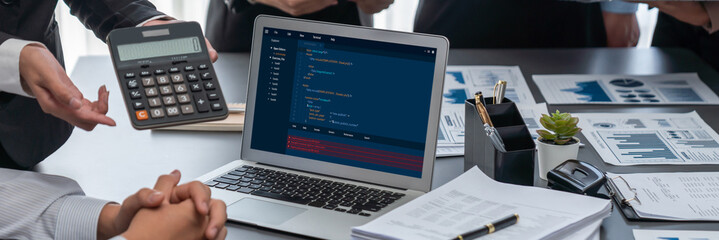 Software development programming on computer screen for brisk application and program coding