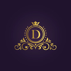 Royal luxury logo design with golden crown and elegant patterns for premium branding  
