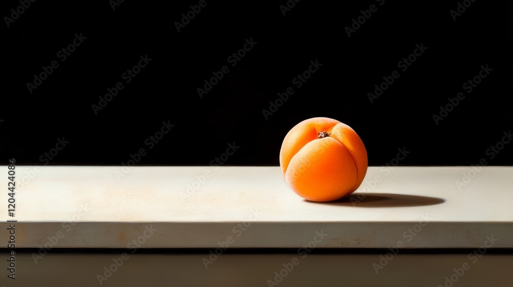 Poster bright orange fruit placed on a neutral surface casting a distinctive shadow in a minimalist setting