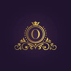Royal luxury logo design with golden crown and elegant patterns for premium branding  

