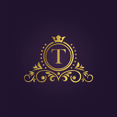 Royal luxury logo design with golden crown and elegant patterns for premium branding  
