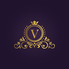 Royal luxury logo design with golden crown and elegant patterns for premium branding  
