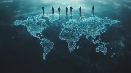 abstract professional business team people innovation connection of line from nail node to node on map background , networking concept