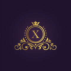 Royal luxury logo design with golden crown and elegant patterns for premium branding  
