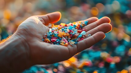 Superb Close up side shot micro plastics lay on people hand