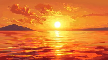 Fototapeta premium A calm seascape at sunset with golden reflections evoking tranquility and summer relaxation