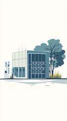 Modern Architectural Building Illustration: Urban Design and Geometric Shapes
