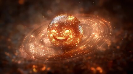 Happy smiley surrounded by an abstract glowing vinyl record.