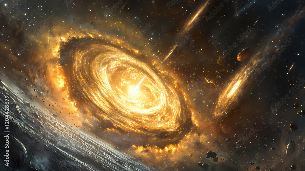 Wall mural a cosmic storm with swirling particles of gas and dust creating a tempestuous display of galactic tu