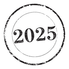 "2025"  text stamp print. white background black drawing