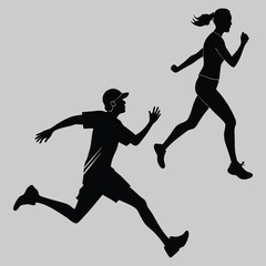  male and female running silhouette vector design art and illustration