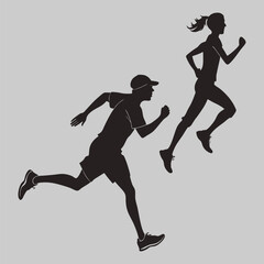  male and female running silhouette vector design art and illustration