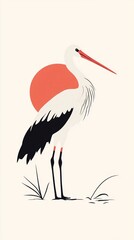 Elegant Stork Bird Illustration | Minimalist Nature Art | Bird Wall Art Decor