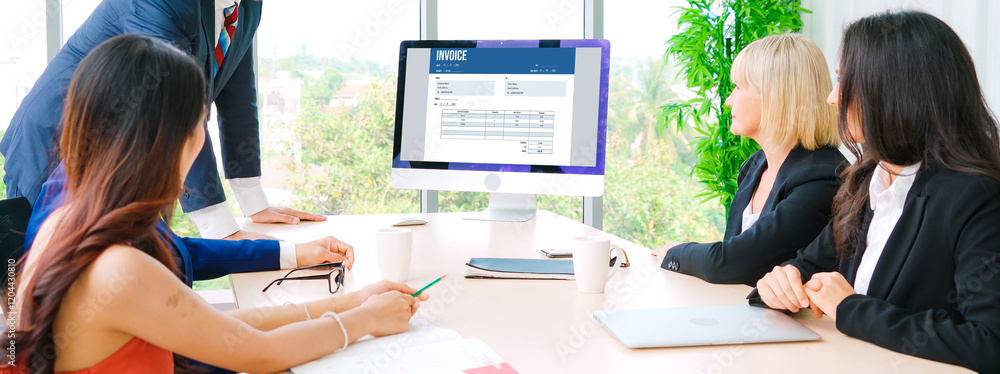 Poster invoice on computer screen from accounting application. computer program for financial and budget of