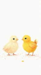 Naklejka premium Two Adorable Newborn Chicks: A Touching Moment of Gentle Companionship
