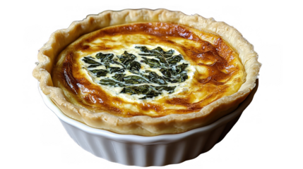 A beautifully baked spinach quiche, highlighting fresh greens in a golden crust. A delicious meal for those who appreciate gourmet cuisine.