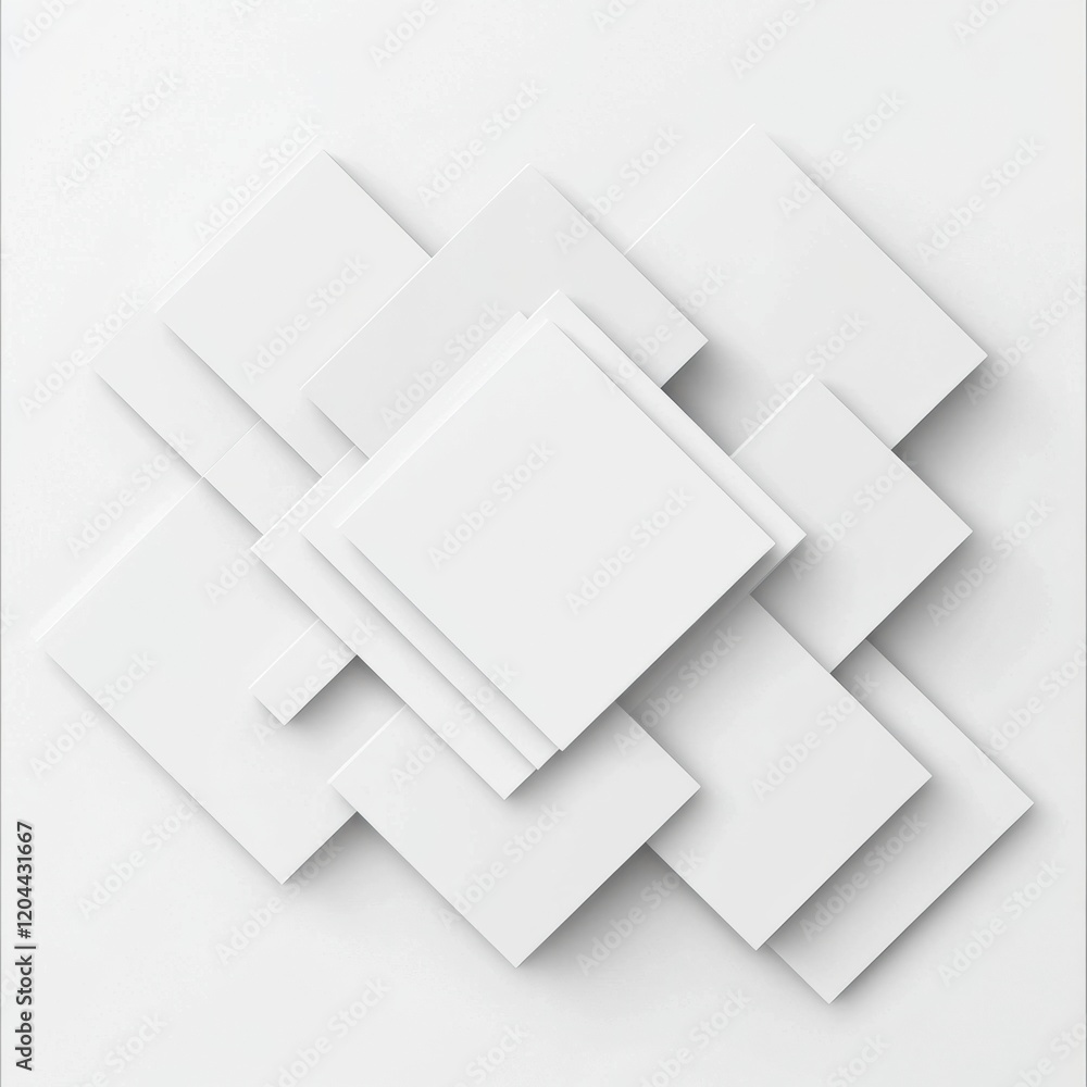 Aufkleber Abstract display of overlapping geometric shapes in white tones creating a modern and minimalist aesthetic in a contemporary setting. Generative AI