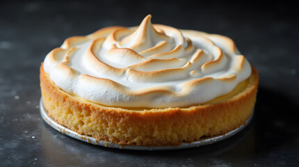 présentation d'un tarte au citron meringuée à la ganache en forme de fleur 