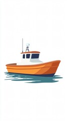 Fototapeta premium Orange Fishing Boat on Calm Sea: A Nautical Journey of Tranquility and Exploration