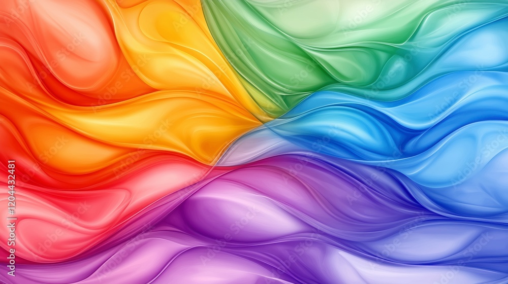 Poster a colorful, abstract painting of a rainbow with a wave pattern. the colors are vibrant and the brush