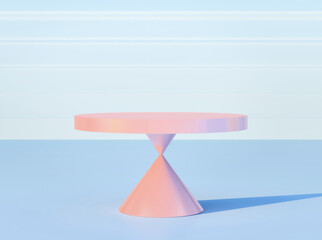 Mock up scene for branding and presentation isolated on light blue background; cylinder winner podium; abstract table mock up stage for  products exhibition; 3d rendering, 3d illustration