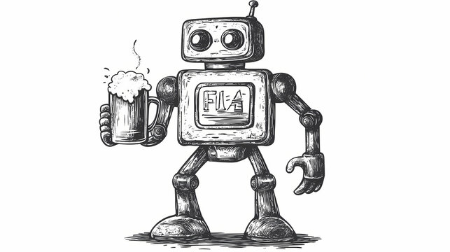 robot mug beer sketch