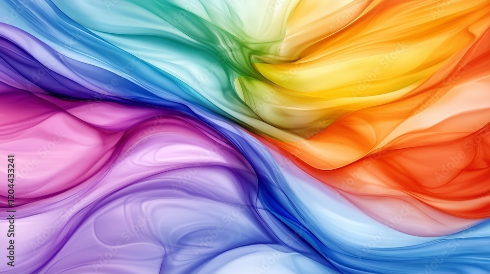 Poster a colorful, abstract painting with a rainbow pattern. the colors are vibrant and the brushstrokes ar